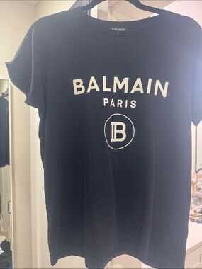 Balmain Black Tee with White Logo